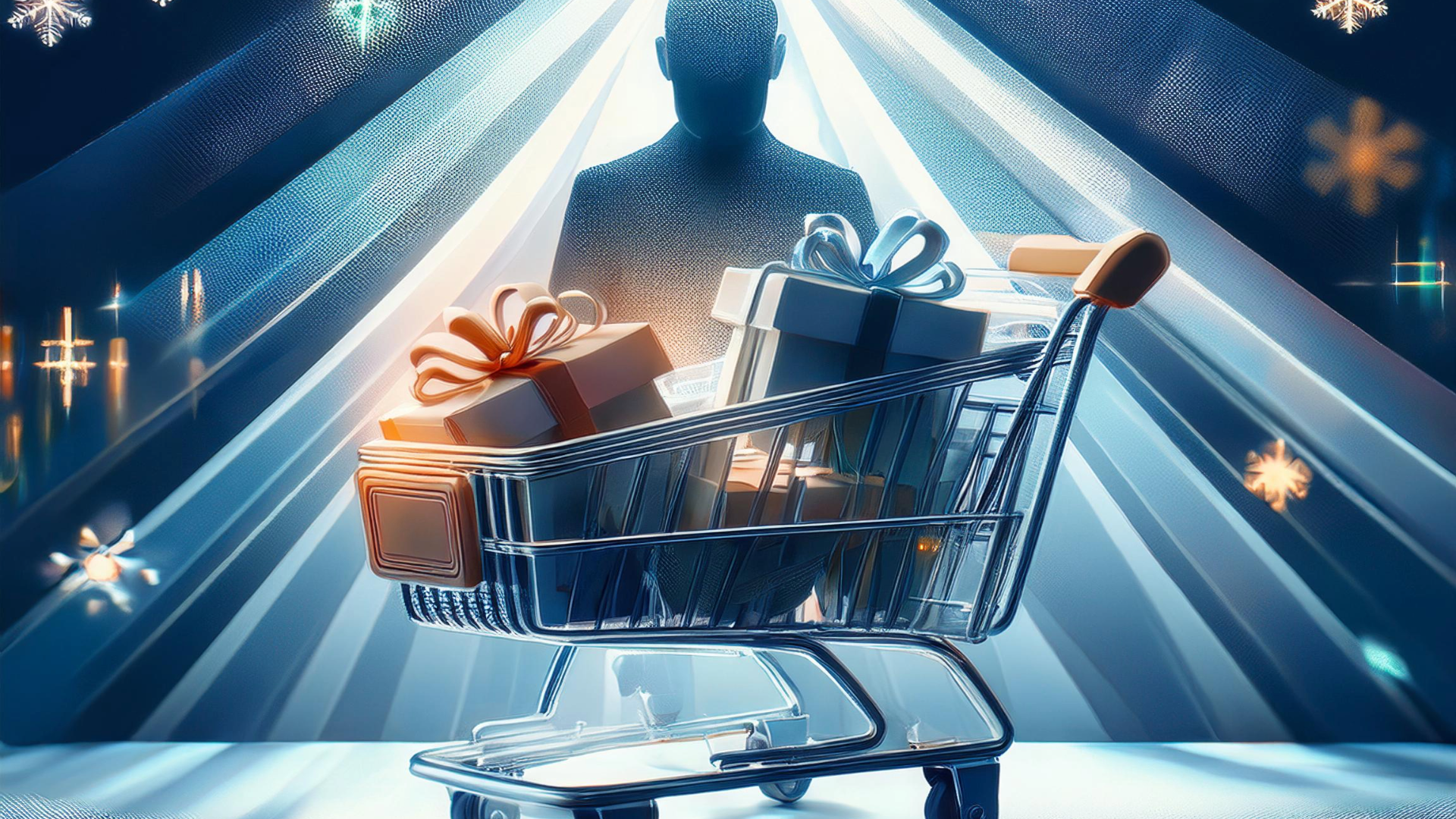 Shadowy figure lurks over a holiday shopping cart